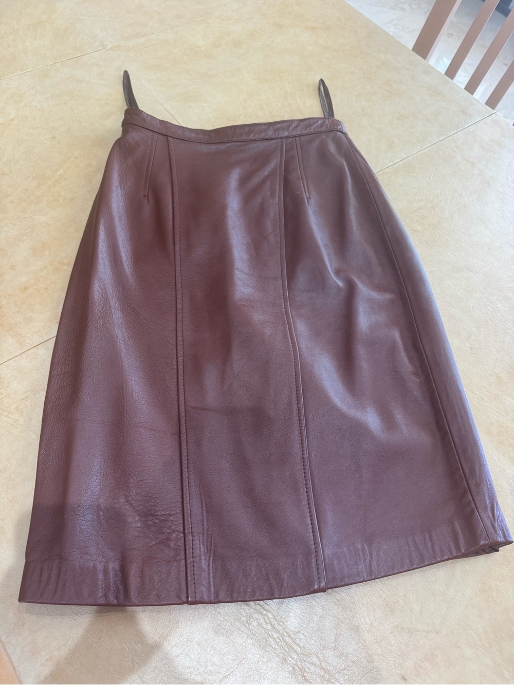 PRICE DROP: LOWELL & WHITNEY, 6, lined, COGNAC/BROWN LAMBSKIN LEATHER SKIRT - Picture 3 of 7